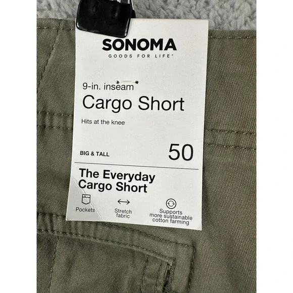 Sonoma Cargo Shorts Mens 50 Dusty Olive Green Everyday Big Tall Stretch Pockets